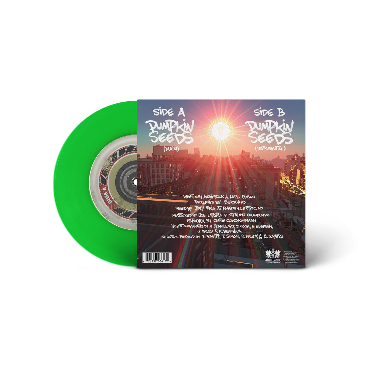 Aesop Rock x Blockhead "Pumpkin Seeds feat. Lupe Fiasco" Limited Neon Green 7” Vinyl