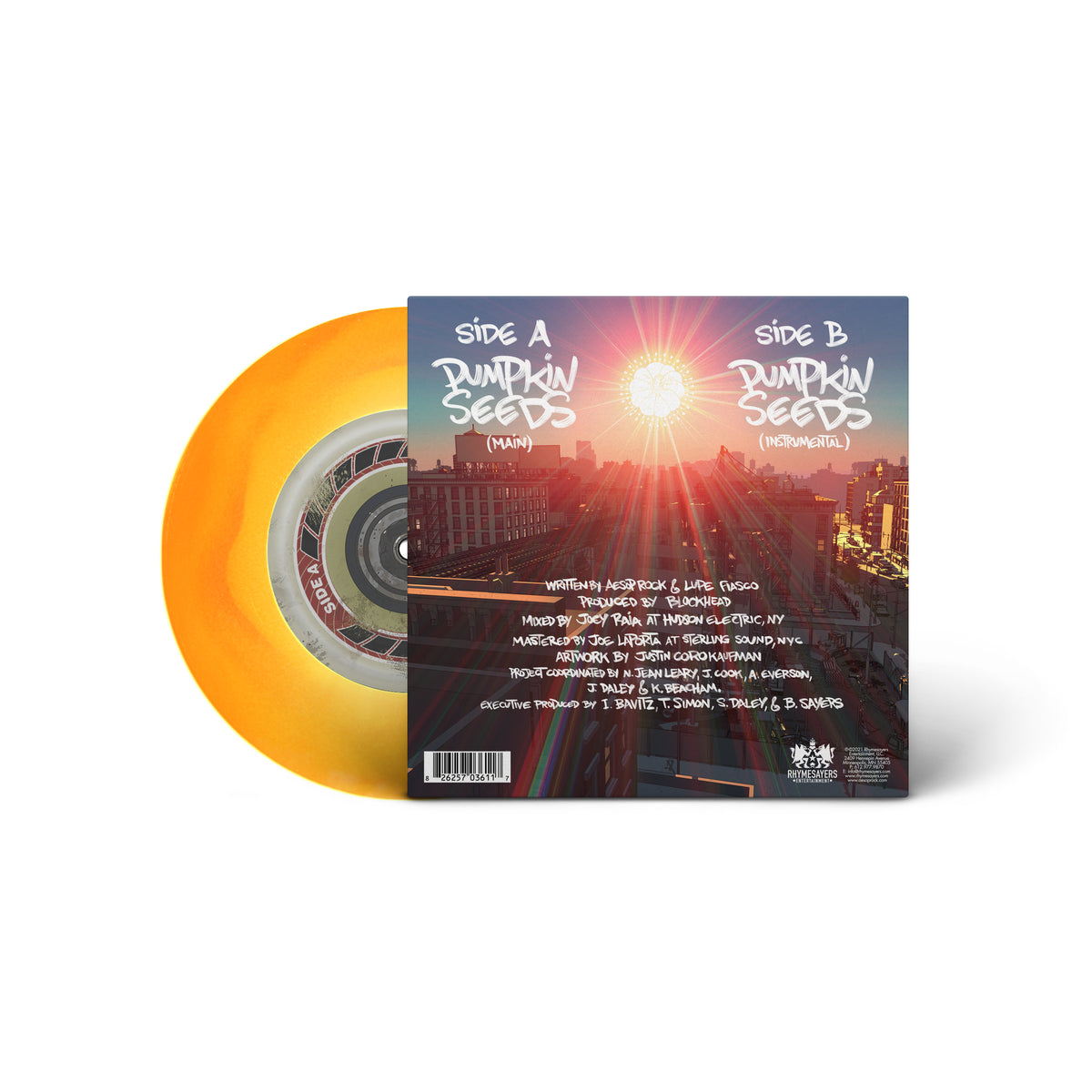 Aesop Rock x Blockhead "Pumpkin Seeds feat. Lupe Fiasco” Limited Yellow & Orange 7" Vinyl